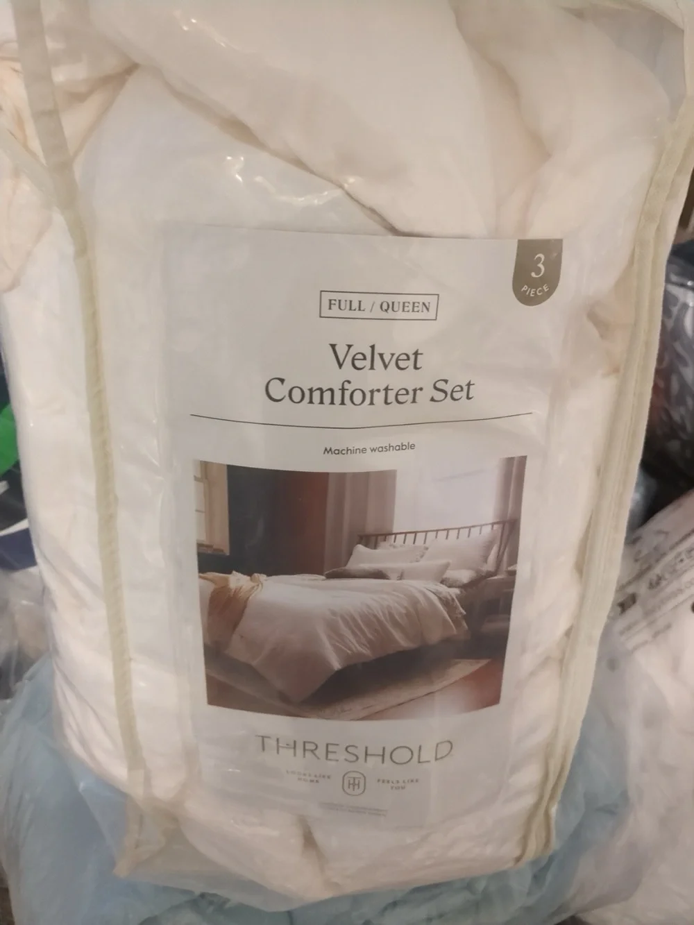 Velvet Comforter and Sham Set - Threshold, cream, full/queen